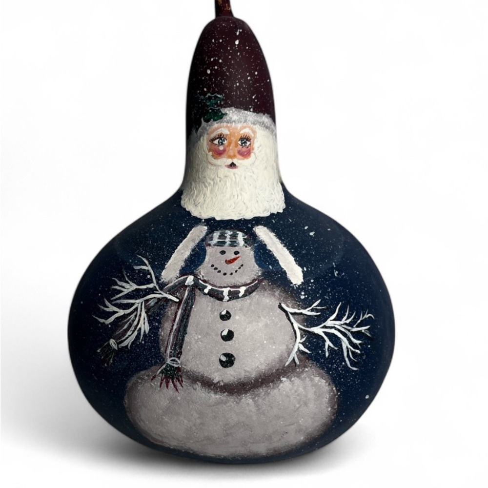 Vintage Hand-Painted Snowman and Santa Gourd from 2000